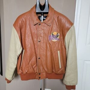 Rust and cream Leather Vintage Planet Hollywood London Jacket Size Large